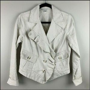 CAbi cream waxed linen asymmetrical ruffle jacket